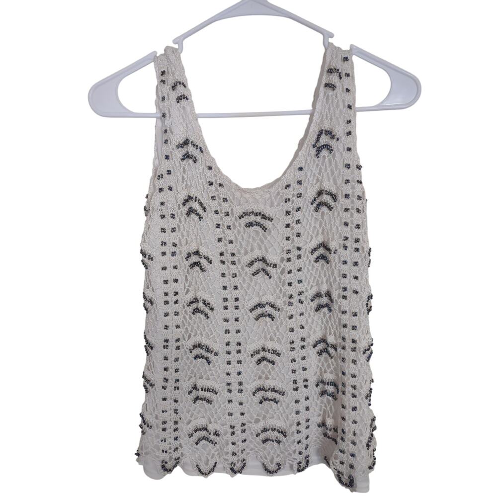 American Vintage Beaded Crochet Top Small Festival Bohemian Casual Summer